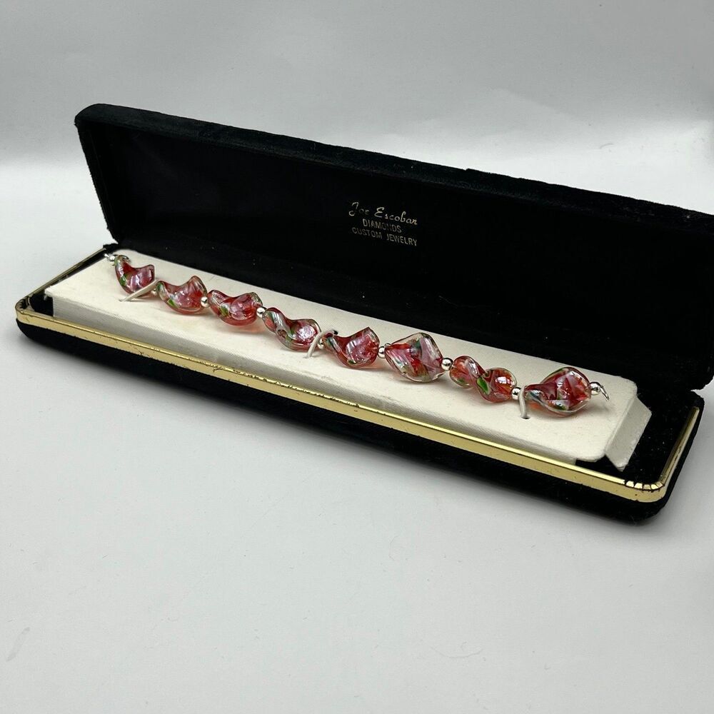 Woman’s Sterling silver red and pink  Murano glass Bracelet